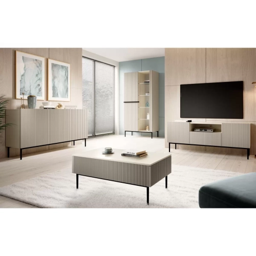 Szafka RTV Nicole 150 cm z szufladą i wnęką - kaszmir / czarne nóżki